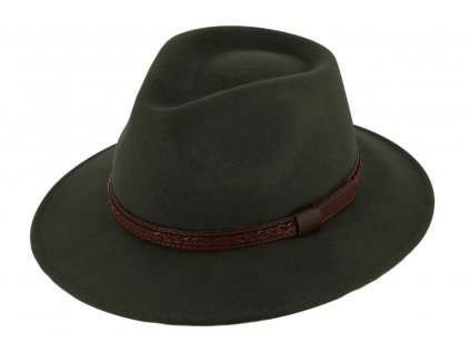 Cestovní klobouk vlněný od Fiebig - zelený s koženou stuhou - širák