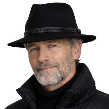 Pánský zimní černý klobouk - cestovní klobouk Fiebig