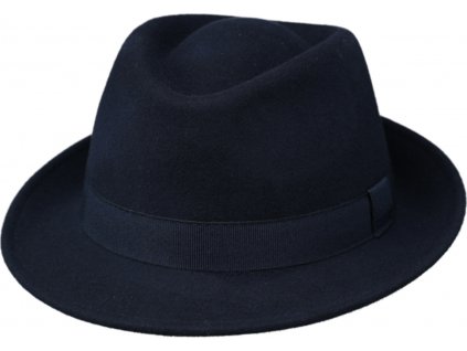 Klasický trilby klobouk vlněný Fiebig  - modrý s modrou stuhou
