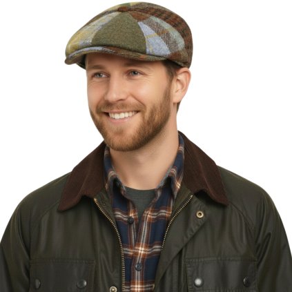 Bekovka Hatteras od Fiebig - Vlna / 8-Panel Cap Patchwork Harris Tweed Bakerboy