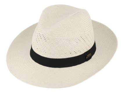 Letní bílý slaměný klobouk Fedora - ručně pletený - s černou stuhou - Ekvádorská panama 1398414