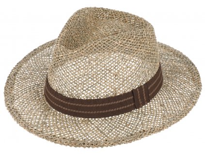 Pánský slaměný klobouk z mořské trávy s dvoubarevnou hnědou stuhou - Fedora