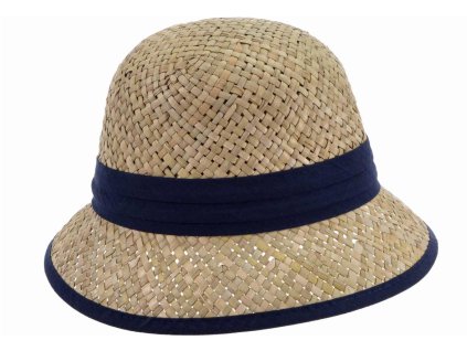 Slaměný malý cloche s modrou stuhou - Seeberger