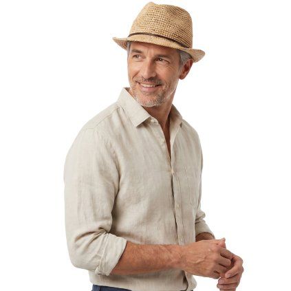 Slaměný klobouk s koženou stuhou - Trilby Raffia