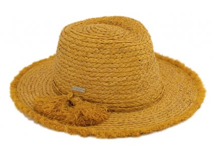 Dámský fedora letní slaměný žlutý klobouk s třásněmi - Seeberger