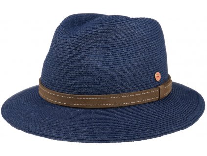 Luxusní nemačkavý modrý klobouk Fedora - ručně šitý, UV faktor 80 -  Mayser Mathis
