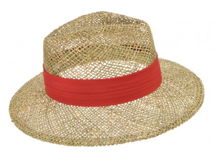 Slaměný klobouk z mořské trávy s červenou stuhou - Fedora