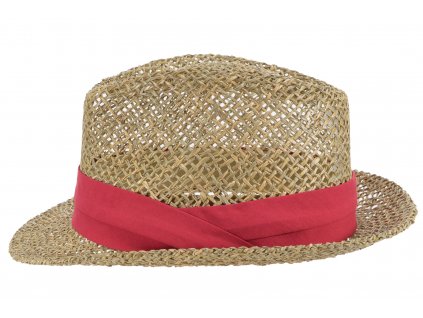 Slaměný klobouk z mořské trávy s červenou stuhou - Trilby