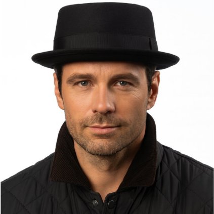 Plstěný klobouk porkpie - Fiebig  - černý klobouk