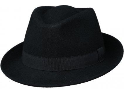 Klasický trilby klobouk vlněný Fiebig  - černý s černou stuhou