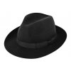 Černý klobouk fedora plstěný - černý s černou stuhou - Fiebig