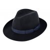 Modrý klobouk fedora plstěný - modrý s modrou stuhou - Fiebig