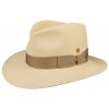 Luxusní  panamský klobouk Fedora Bogart s béžovou stuhou - ručně pletený, UV faktor 80 -  Ekvádorská panama - Mayser Colmar