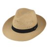 Letní slaměný klobouk Fedora - ručně pletený - s černou stuhou - Ekvádorská panama
