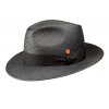 Exkluzívní černý  panamský klobouk Fedora Bogart s černou stuhou - ručně pletený, UV faktor 80 -  Ekvádorská panama - Mayser Torino