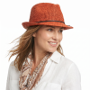 Slaměný skořicový klobouk s koženou stuhou - Trilby Raffia Crochet