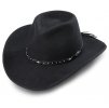 Westernový černý klobouk s koženým řemínkem - Reno