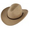 Měkký béžový klobouk ve stylu western - tvárný (tvarovatelná krempa) s drátem po okraji a koženým řemínkem
