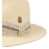 Luxusní panamský klobouk Fedora Bogart s béžovou stuhou - ručně pletený, UV faktor 80 - Pablito
