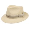 Luxusní panamský klobouk Fedora Bogart s béžovou stuhou - ručně pletený, UV faktor 80 - Pablito