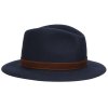 Unisex modrý klobouk Borsalino s hnědým koženým páskem