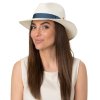 Luxusní panamský klobouk Fedora bělený s modrou stuhou - Mayser Menton - UV faktor 80