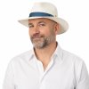 Luxusní panamský klobouk Fedora bělený s modrou stuhou - Mayser Menton - UV faktor 80