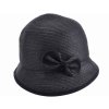 Letní dámský nemačkavý černý klobouk s mašličkou - cloche - Seeberger