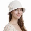 Letní dámský nemačkavý bílý klobouk s mašličkou - cloche - Seeberger