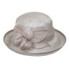 Cloche šedo béžový slavnostní klobouček s ozdobou - ze sisálové slámy