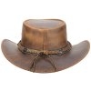 Australský kožený klobouk BARRINGTON– hnědý vintage s pleteným páskem