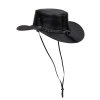 Australský kožený klobouk Ironbark – černý s pleteným páskem a šňůrkou