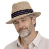 Slaměný klobouk z mořské trávy s dvoubarevnou modrou stuhou - Fedora