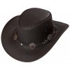 Kožený hnědý western klobouk - Stars and Stripes kožený klobouk