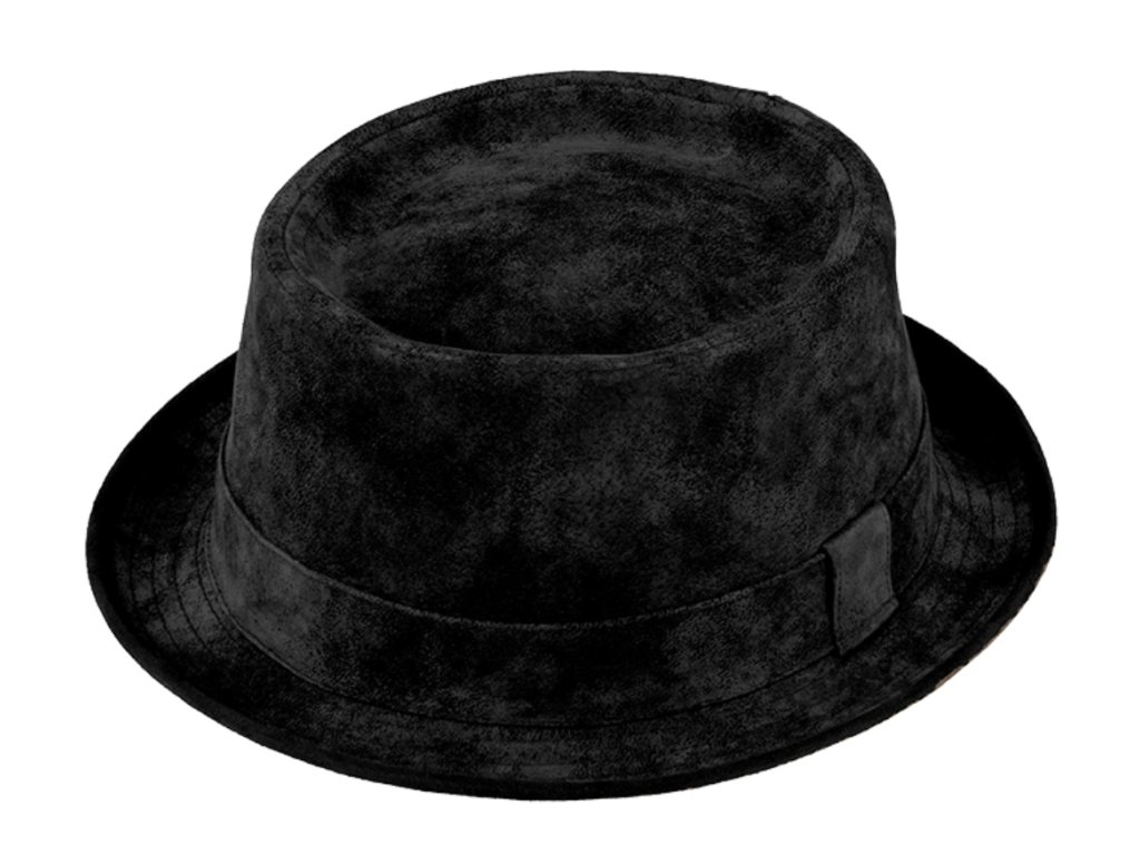 Kožený čierny klobúk porkpie Leader - Fiebig - vintage