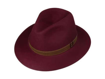 Unisex bordový klobúk Borsalino s hnedým koženým opaskom 2