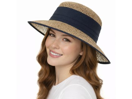 Dámsky letný slamenný (morská tráva) klobúk s modrou stuhou - Seeberger od roku 1890