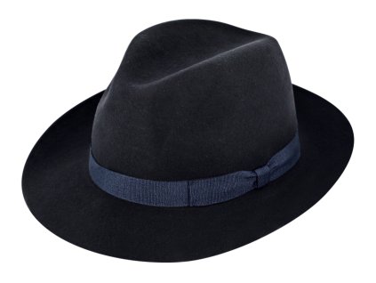 Modrý klobúk fedora plstený - modrý s modrou stuhou - Fiebig