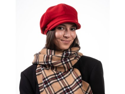 8-dielna červená dámska bekovka od Mayser - Camila Plus Newsboy Cap - ušné klapky