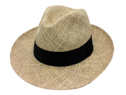 Pánsky slamený Bogart klobúk z morskej trávy s čiernou stuhou - Fedora