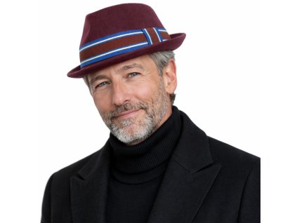 Trilby klobúk vlnený Fiebig - bordový s rypsovou stuhou