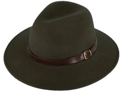 Cestovný zelený nepremokavý, nekrčivý klobúk vlnený od Fiebig - Indiana Jones