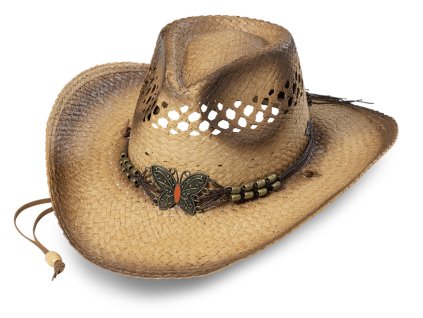 Slamený western klobúk - Stars and Stripes - Butterfly so šnúrkou pod bradu