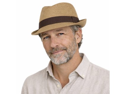 Nekrčivý béžový letný klobúk typu Trilby od Fiebig