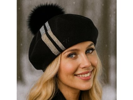 Dámsky zimný čierny baret ozdobený - Willi Reki