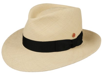 Luxusný panamský klobúk Fedora Bogart s čiernou stuhou - ručne pletený, UV faktor 80 - Ekvádorská panama - Mayser Colmar
