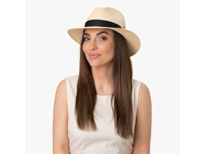 Luxusný panamský klobúk Fedora s čiernou stuhou - Mayser Menton - UV faktor 80