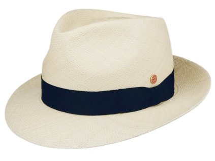 Exkluzívny panamský klobúk Fedora Bogart s modrou (navy) stuhou - ručne pletený, UV faktor 80 - Ekvádorská panama - Mayser Manuel