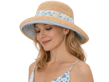 Dámsky letný slamený klobúk Cloche - látková tvarovateľná krempa