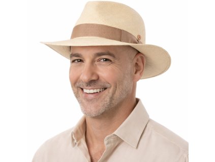 Luxusný panamský klobúk Fedora s béžovou stuhou - Mayser Colmar - UV faktor 80